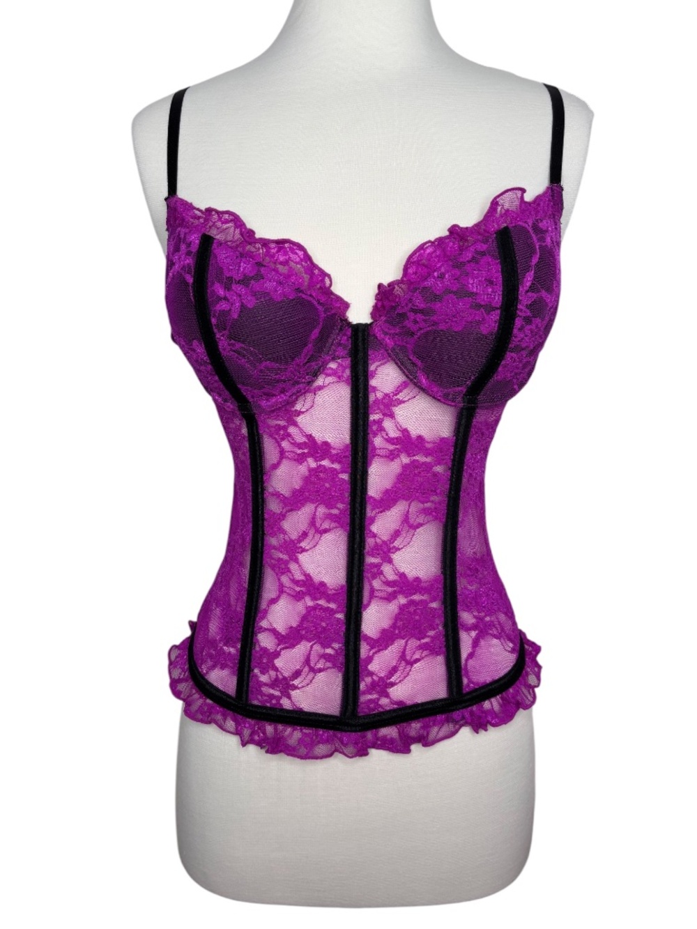 Dreamgirl Purple Lace Black Boned Push Up Padded Corset Top Size Medium